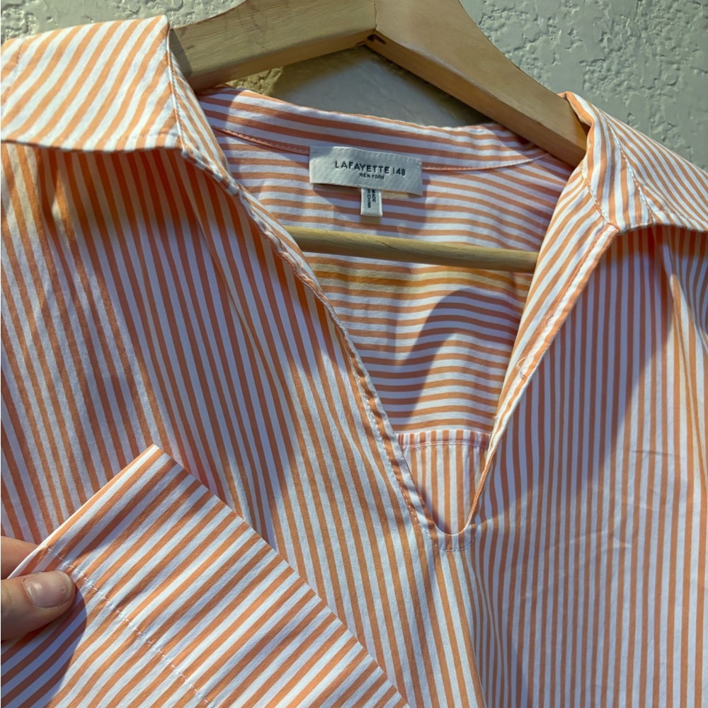 Lafayette 148 Dales Shirt Orange Stripe Top Blouse Cotton Blend Collar - Picture 5 of 7
